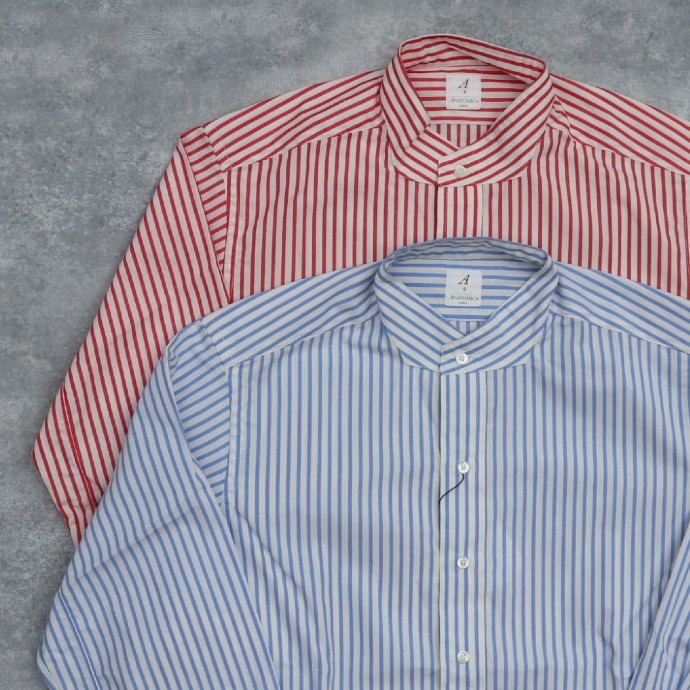 Anatomica band collar shirt candy stripe
