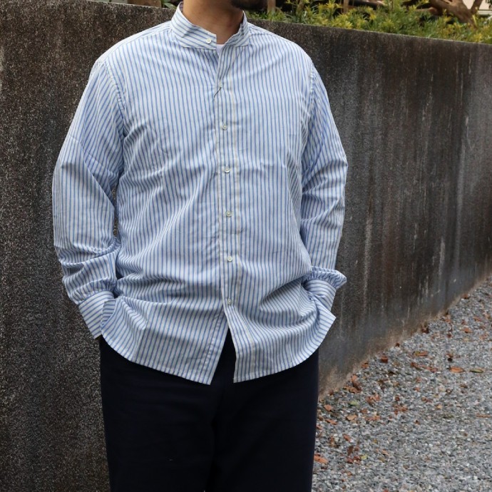 Anatomica band collar shirt candy stripe