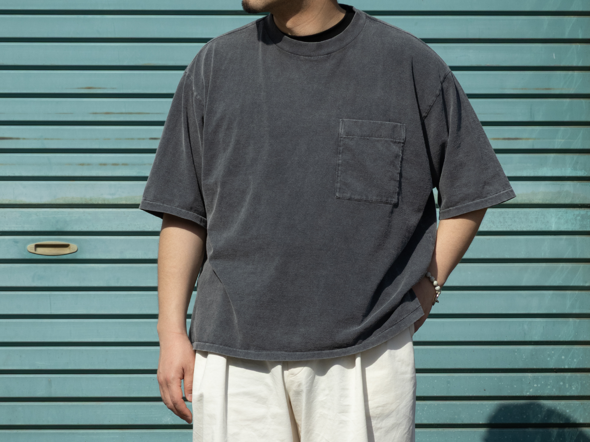 2025SS INTÉRIM HYPER BIG VINTAGE FADE BLACK POCKET T-SHIRT.