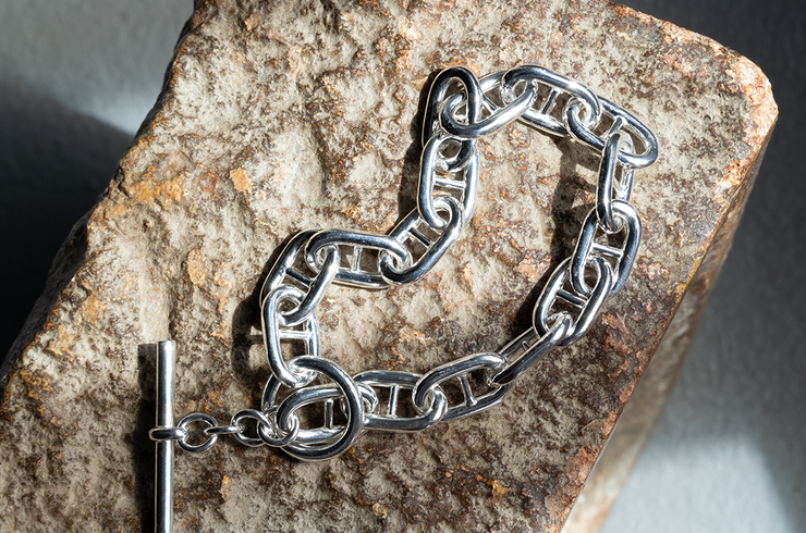 INTÉRIM / ANCHOR CHAIN T-BAR BRACELET ITALIAN SILVER 925 GRAND。