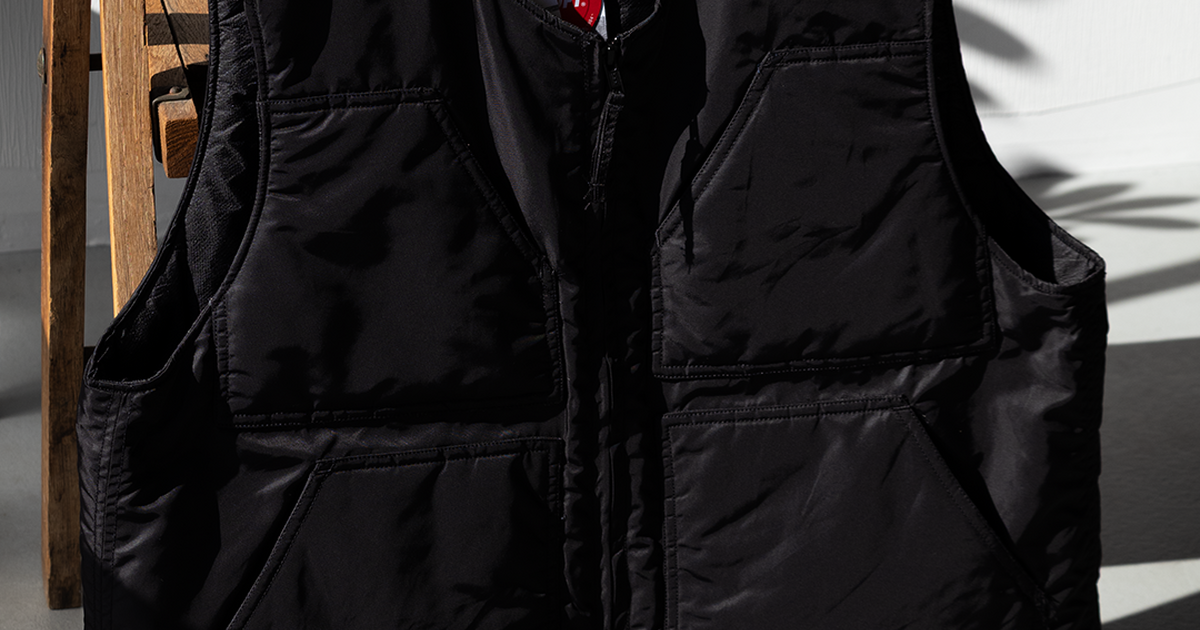26AW ENGINEERED GARMENTS OVER VEST, BLACK FLIGHT SATIN NYLON
