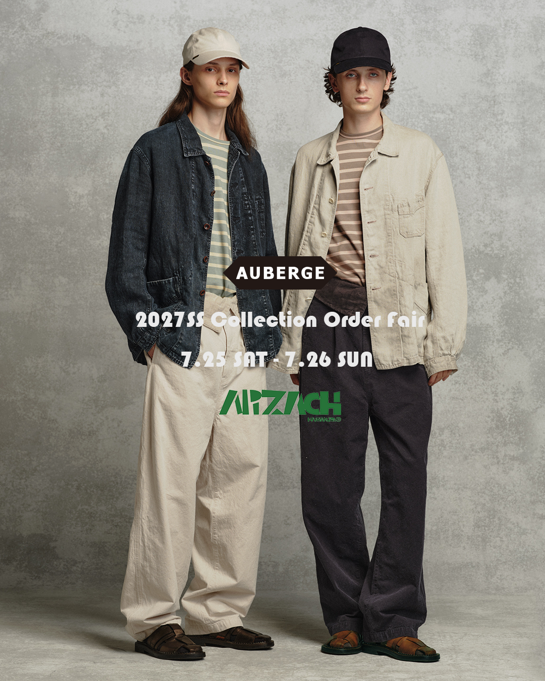 AUBERGE 2027SS 수주회 개최. 디자이너 고바야시학씨·패턴너 우에다씨가 내점.